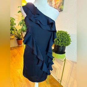 Collective Concepts navy blue one shoulder assymetric Ruffle dress size S